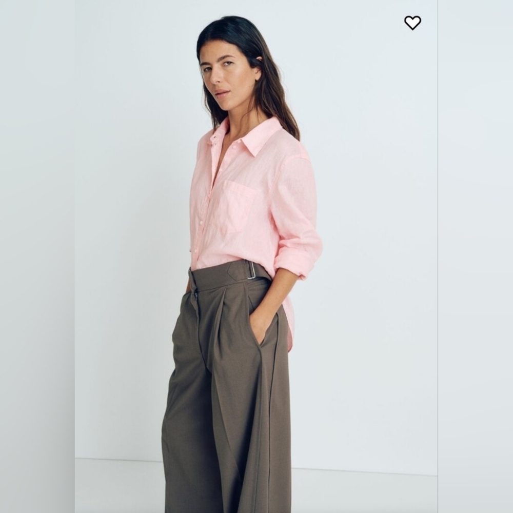 H&M Premium Selection Women's Pink Button-Up Shirt 100% Linen Size Large